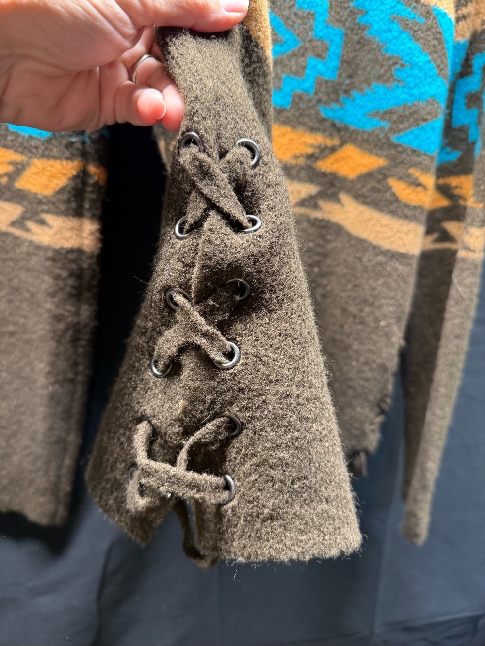 Worn once Outback Brown Aztec Cowl Sweater with Turquoise Accents Sz L/XL (14ax) - Picture 5 of 5